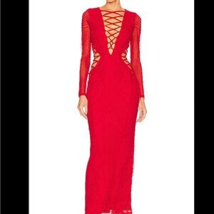 Afrm Dalila Dress- Elegant Red Lace-Up Evening Dress